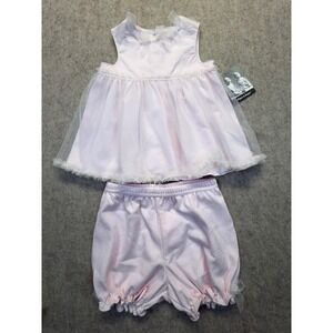 Piper & Posie Baby Girl 3M Pink Tulle Trim Top and Bloomer Set NWT with bows